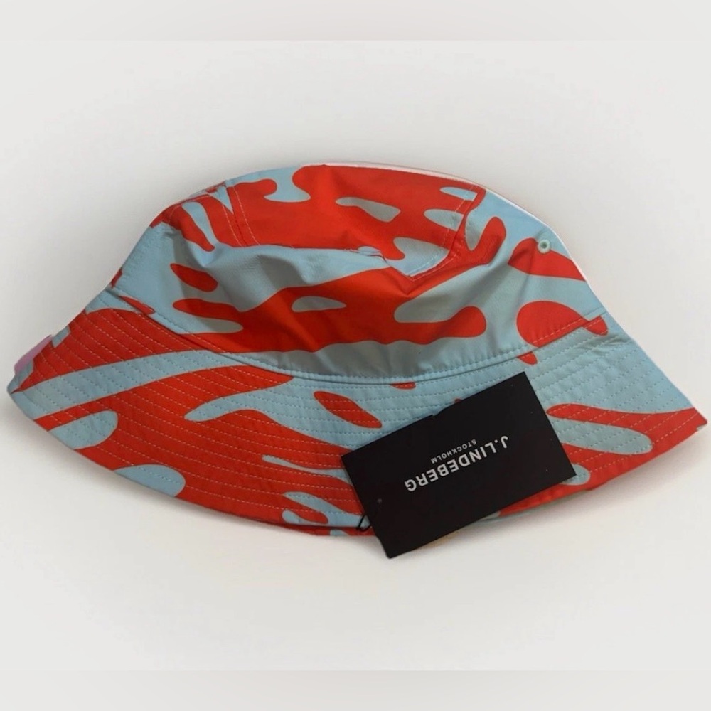 NWT J. Lindeberg Rosa Print Bucket Hat Baby Blue And Orange One Size Polyester